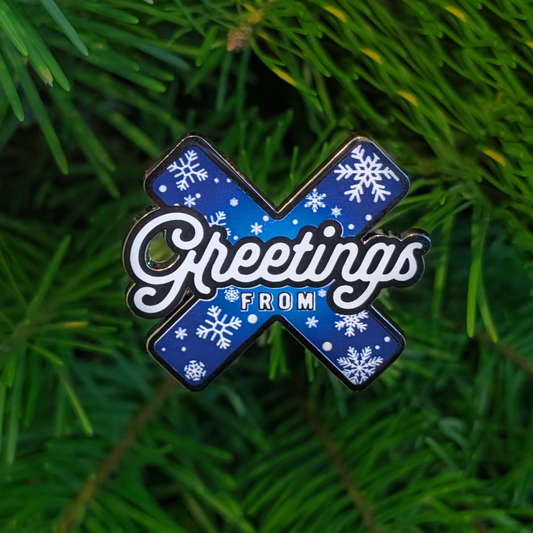 Greetings from X | 2024 Logo Pin | HAPPY HOLIDAYS!